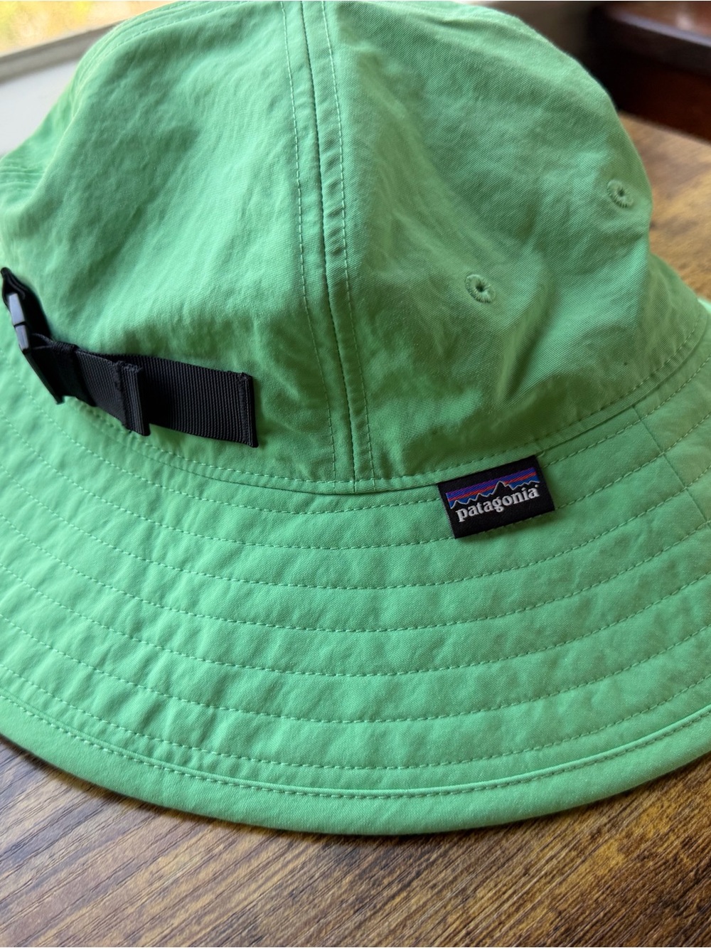 Patagonia Kids Light Green Bucket Hat with Black Strap